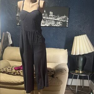 No Boundaries Black Polka Dot Wide-Leg Jumpsuit